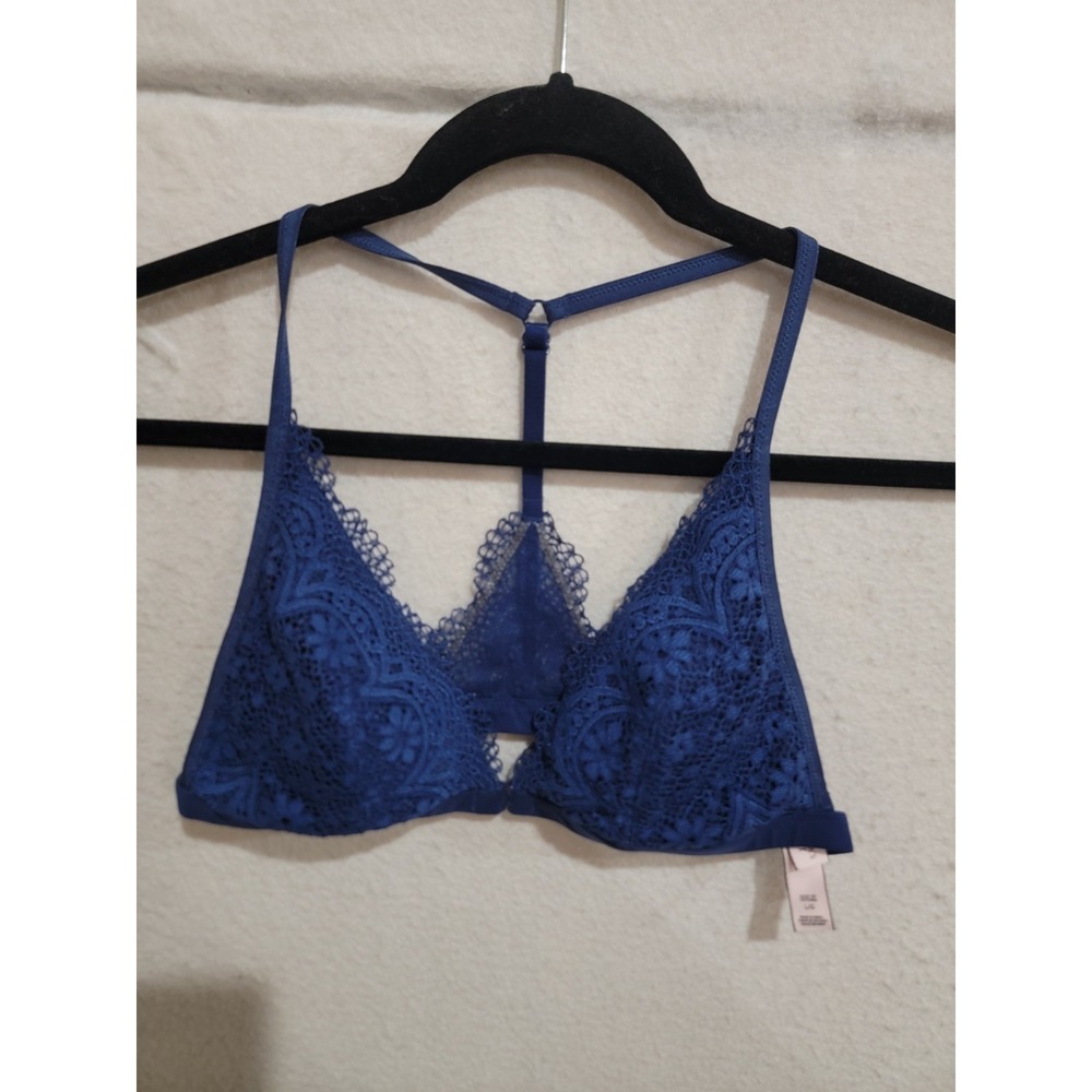 Victoria's Secret Body by Victoria Blue Lace Racerback Bralette Front Close‎ L